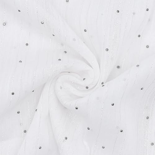 JUMISEE Sparkly Rhinestone Hijab Scarf for Women Glitter Wrinkle Chiffon Muslim Instant Hijab Long Scarves Head Wrap Shawls - color: White