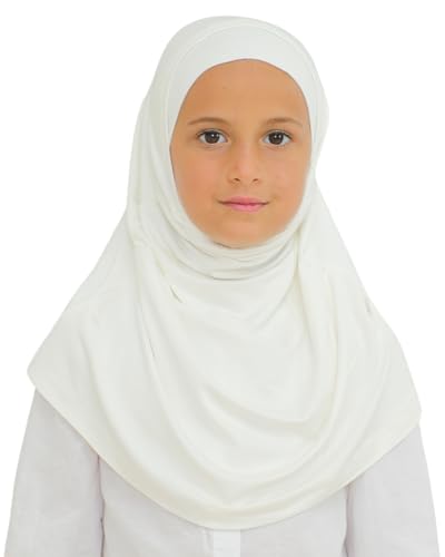 Prien Easy To Wear Hijab For Girls, Muslim Scarf for Kids, Instant Hijabs For Women, Viscose Children Scarves For Ramadan Eid - color: Ecru