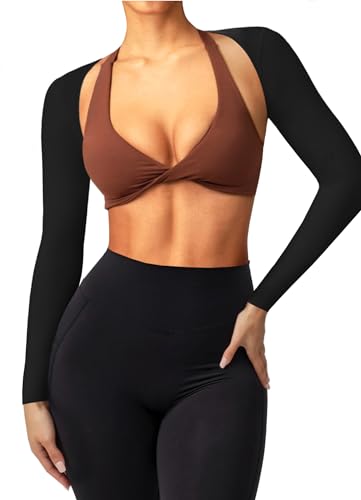 Women Bolero Shrug Long Sleeve Open Front Workout Ballet Shrug Arm Sleeves - color: 01a Black Bolero Shrug, size: Medium