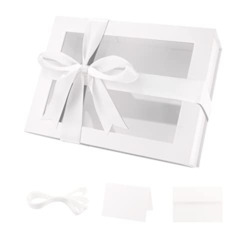 PACKQUEEN White Magnetic Lid Gift Box with Window and Ribbon 9x6.5x3.8 In - color: White-9x6.5x3.8 Inches-Pack of 1