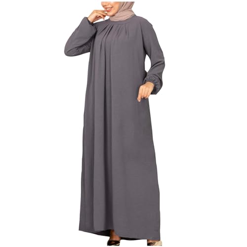 Ruziyoog Muslim Prayer Dress for Women Abaya Solid One-Piece Hoodie Abaya Dress Full Length Dresses Islamic Dubai Jilbab - color: Gray, size: Large