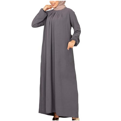 Ruziyoog Muslim Prayer Dress for Women Abaya Solid One-Piece Hoodie Abaya Dress Full Length Dresses Islamic Dubai Jilbab - color: Gray, size: Large