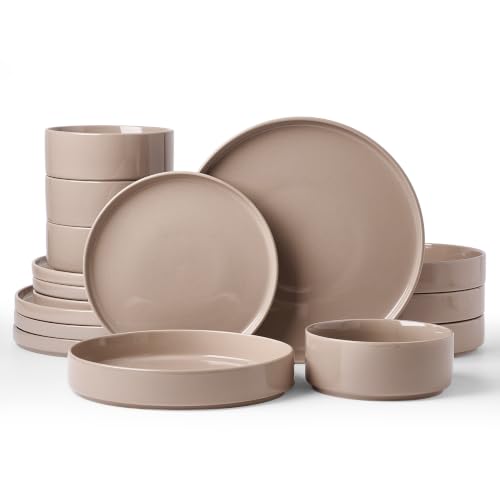 Famiware Nebula 16-Piece Dinnerware Set with Pasta Bowls, Cinnamon Brown - color: Cinnamon Brown, size: Service for 4 (Include Pasta Bowls)