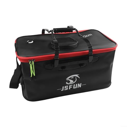 Eva Folding Fishing Bucket Portable Live Fish Box With Mesh Cover Adjustable Shoulder Strap Collapsible Bait Holder For Camping Hiking Outdoor Water Storage Black(30cm) - size: 30cm