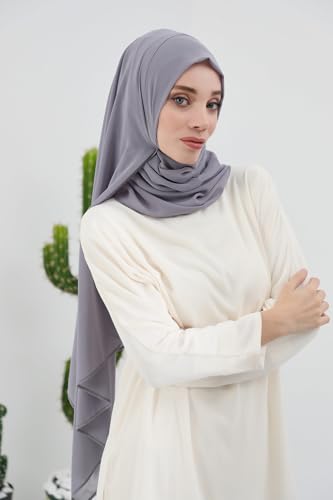Aisha's Design Instant Chiffon Shawl for Women Modesty Turban Hijab Head Wrap Ready to Wear Women Headscarf - color: Grey