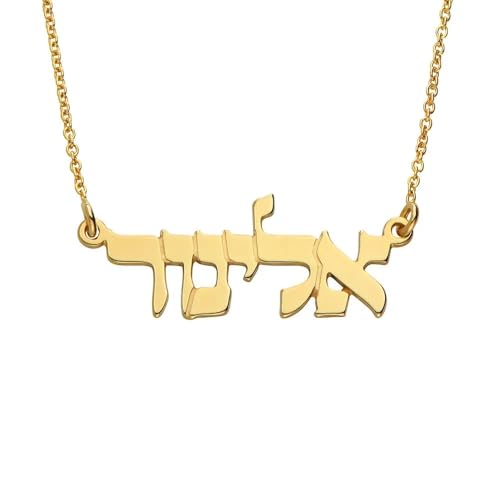 Personalized Japanese, Arabic, Hebrew, Greek, Chinese, Cyrillic, Hindi Name Necklace for Woman, Her, Men, Him - Custom Made with Any Name - Unisex Jewelry Gift for Mother's Day, Father's Day, Birthday - color: Gold Vermeil, style: Hebrew