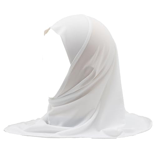 Girls Hijab Muslim Kids Scarf Headwear Solid Color for 2-6 Years Ready to Wear - color: White
