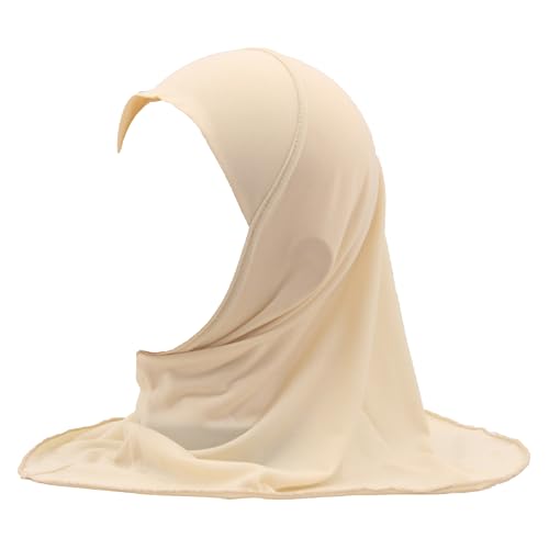 Girls Hijab Muslim Kids Scarf Headwear Solid Color for 2-6 Years Ready to Wear - color: Cream