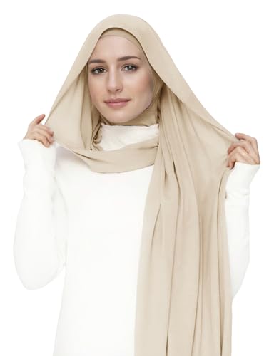 Lina & Lily Flowy Chiffon Instant Hijab Scarf Attached Jersey Ninja Undercap Full Coverage for Muslim Women - color: Beige