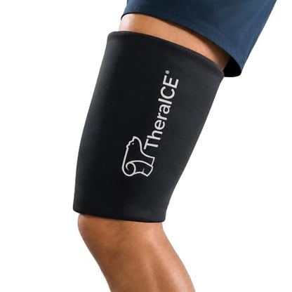 TheraICE Hamstring Compression Ice Pack Sleeve Brace, Cold Wrap Pain Relief | S/M Reusable Thigh Quad Braces for Women & Men, Reusable Recovery Hot & Cold Compress for Injuries - size: Small/Medium