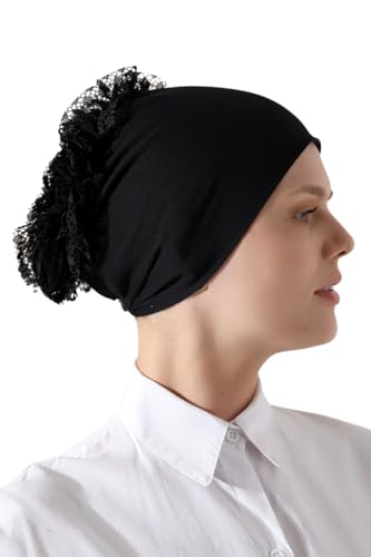ihvan online Hijab Cap, Head Scarf Beanie, Volumizing Non Slip Head Wraps for Women, Hijab Undercap with Tie-Back Closure - color: Black