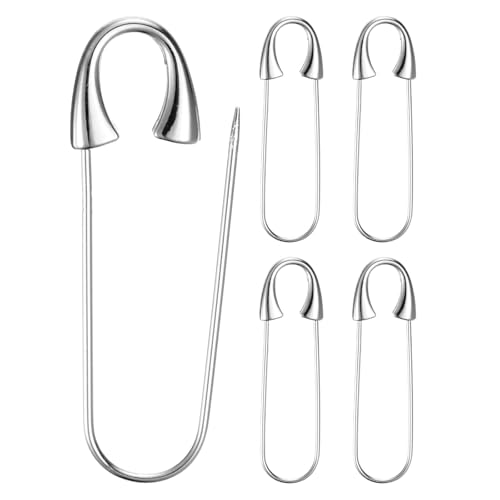 M METERXITY 5-Pack Large Safety Pin, 1.93 in(49mm) Zinc Alloy Heavy Brooch Pin for Sewing Clothes/Costume/Skirts Garments/Craft Supplies, Decorative Safety Pins [Silver Tone] - color: Silver Tone, size: 1.93 In(49mm)