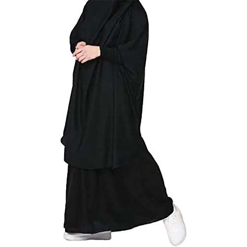 FPOVFPO Womens Muslim Solid Abaya 2 Piece Prayer Dress with Hijab Islamic Maxi Kaftan Dubai Ramadan Full Length Dress - color: Black