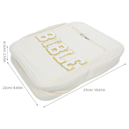 Bible Versatile Storage Carrying Case with Zippered Pocket Beige and Portable Carry Handle, Corduroy Material Bible Pouch with Dedicated Pen Slots for Temple Scriptures