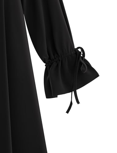 ABEWIP Muslim Dresses for Women Long Sleeve Tie Cuffs Islamic Prayer Dress Abaya Kaftan Dubai Casual Dress - color: Black, size: Small