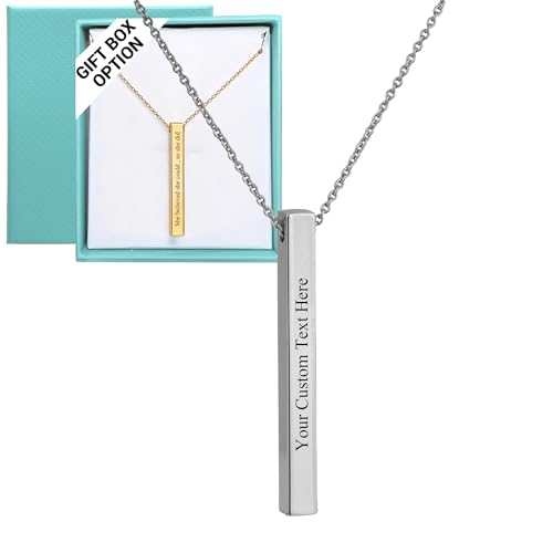 Custom Name Necklace for Women, Double-Sided Engraved Pendant - color: Bar Pendant