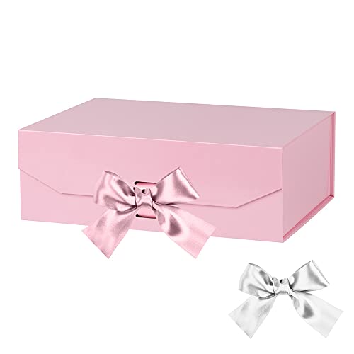 GoooodGift Pink Gift Box 10x7.3x3.5 Inches, Decorative Box with Ribbon, Empty Gift Box with Lid Magnetic Closure, Groomsman Box, Rectangle Collapsible Gift Boxes for Shirt (Pink) - color: Pink-10x7.3x3.5 inch (pack of 1)