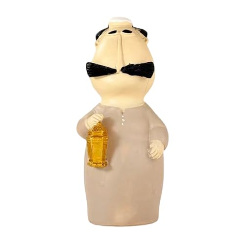 Ramadan Decorations for Home Cartoon Arab Man Figurine Holding Golden Lantern Resin Eid Mubarak Decorations Middle Eastern Islamic Decor for Tabletop Shelf and Iftar Party