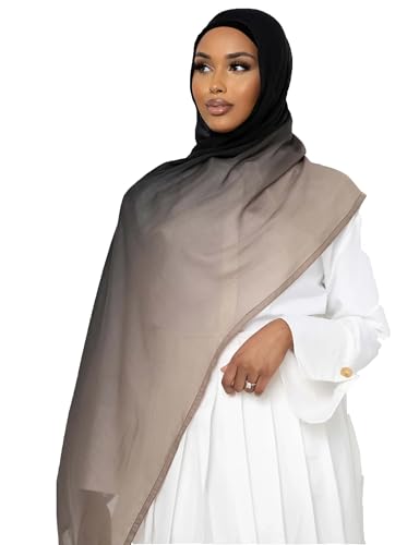 Txmout Ombre Modal Hijab Scarf for Women Muslim, Soft Lightweight Headscarf - color: Black - Khaki