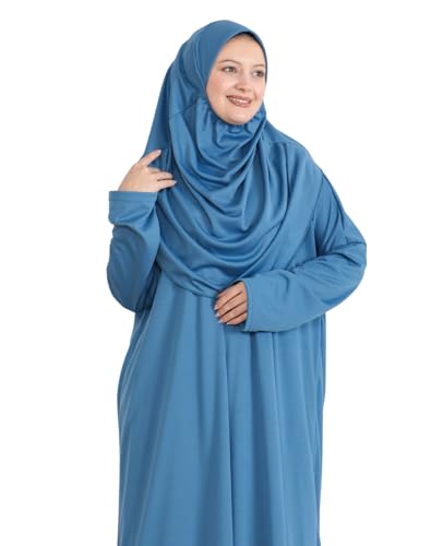 Prien Muslim Dress For Women With Hijab, Abaya, Instant Prayer Clothes Set, Islamic Wear, Dubai Kaftan Jilbab Burqa - color: Indigo, size: 3X-Large-6X-Large