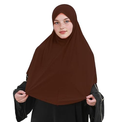 Instant Hijab 여성용 무슬림 부드럽고 신축성 있는 기도 히잡 이슬람 두바이 중동 단색 헤드스카프 - color: 커피.