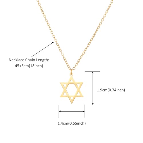 Stainless Steel Jewish Jewelry - Star of David/Hamsa Hand/Menorah/Israel Map Pendant – Israel Necklace for Women & Men - Religious Gifts for Hanukkah, Bar Mitzvah include a Gift Box - color: Gold-Star Of David Necklace