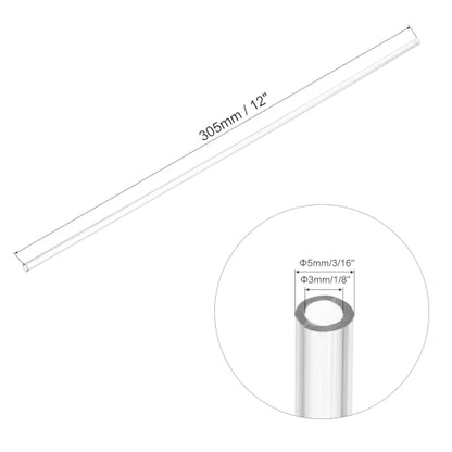 uxcell Clear Rigid Tubing 3mm(1/8") ID x 5mm(3/16") OD x 1Ft Length Round Plastic Polycarbonate Tube - size: 3mmx5mm