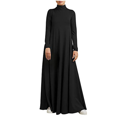Xiaojmake Women Turtleneck Tunic Dresses Casual Long Sleeve Maxi Dress Long Sleeve Floore Length A Line Long Prayer Dress - color: Black, size: Small