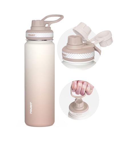 TOURIT 24 oz Insulated Stainless Steel Water Bottle, Light khaki | Double-wall insulated vacuum thermal flask, 100% leakproof & BPA-free, lightweight beverage container for gym & travel - color: Light Khaki, size: 24 Ounces