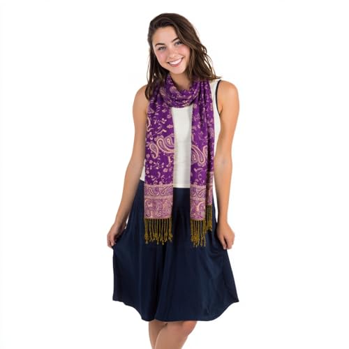 TUSHUSTY Pashmina Feel Shawls Wraps Rave Scarf for Women Soft Silky Reversible Men Scarves Hijab - color: Purple