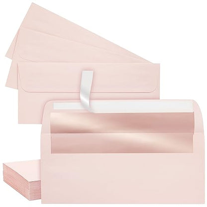 Best Paper Greetings Money Envelopes for Cash - 4 1/8 x 9 1/2 In, Blush Pink & Rose Gold Foil Lined, 50 Pack - Decorative Letter Envelopes for Invitations & Mailing