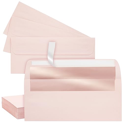 Best Paper Greetings Money Envelopes for Cash - 4 1/8 x 9 1/2 In, Blush Pink & Rose Gold Foil Lined, 50 Pack - Decorative Letter Envelopes for Invitations & Mailing
