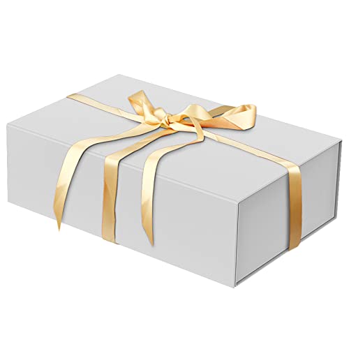HavrePac Luxury Large Gift Box 13.8"x9"x4.3" Storage Box Ribbon Magnetic Closure for Luxury Packaging Box for Valentine's Day,Mother's Day, Birthdays, Bridal Gifts,Weddings - color: Silver, size: 1 Count (Pack of 1)