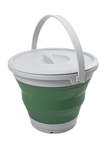 SAMMART 5.5L (1.4 Gallon) Collapsible Plastic Bucket with Lid - Foldable Round Tub with Lid - Portable Fishing Water Pail - Space Saving Outdoor Waterpot. (Grey/Dark Sea Green, 1) - color: Grey/Dark Sea Green