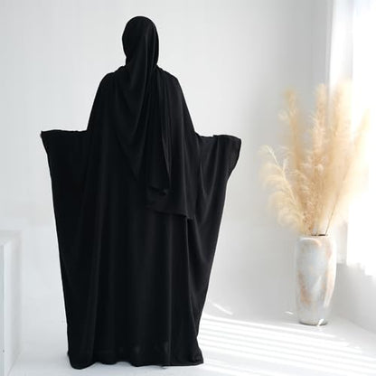 ODIZLI Abayas For Women Muslim Dubai Full Cover Kaftan Shirt Dress Batwing Sleeve Prayer Dress With Hijab - color: Black + Hijab, size: Two