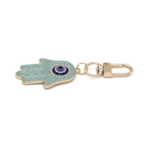 Evil Eye Keychain Hamsa Hand keychain Protection Charm for Men Women Car Key Ring Bag Purse Accessories - color: Gold Lake Blue