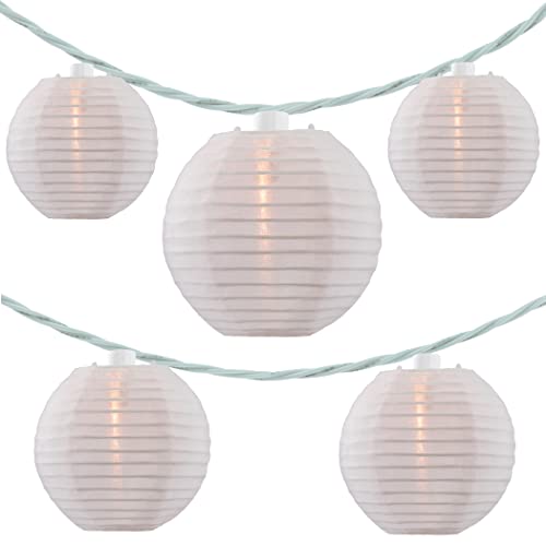 YULETIME White Lantern String Lights, 10 ct 3" Dia 7.6' White Wire Plug-in - color: White
