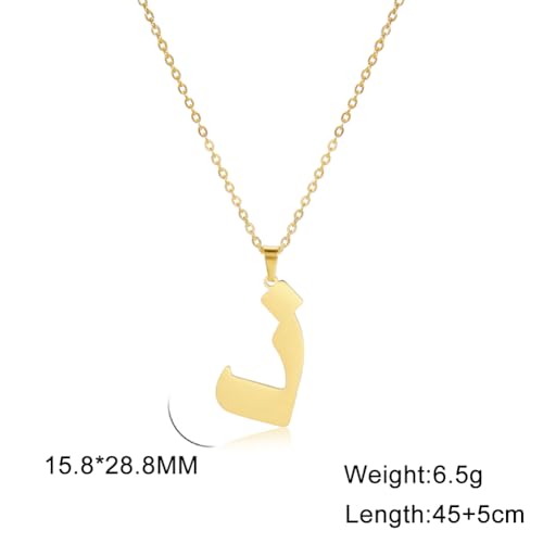 Stainless Steel Arabic Letter 'Alif' Pendant Necklace, Unisex Initial Jewelry - color: Style 09, size: Gold Color