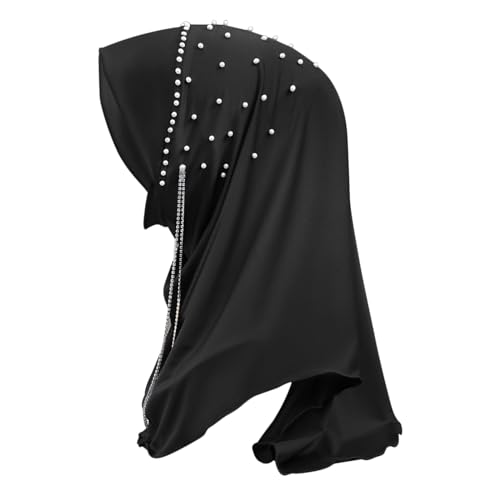 Women Soft One Piece Hijab Long Muslim Turban Islamic Full Head Scarf - color: Chains/Black