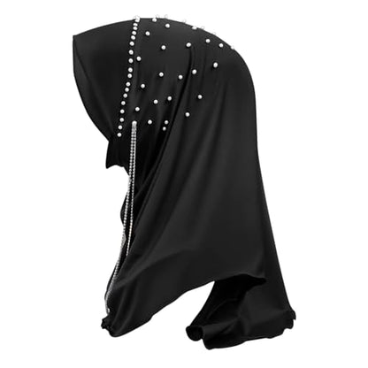 Women Soft One Piece Hijab Long Muslim Turban Islamic Full Head Scarf - color: Chains/Black