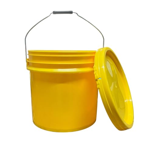 4-Gallon Yellow Bucket Pail Container with Lid | Metal Handles with Plastic Grip for Easy Carrying | Multi-Use | Easy Stack and Store | Heavy-Duty Extra Durable | Food Grade | BPA Free - 1 Pack