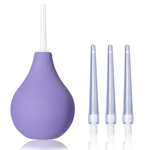 TopQuaFocus 8oz Enema Bulb Kit Anal and Vaginal Douche Bulb for Men Flushing System Enemas Silicone Bulb 4 Replaceable Tips (Purple, 224ml) - color: Purple, size: 224ml