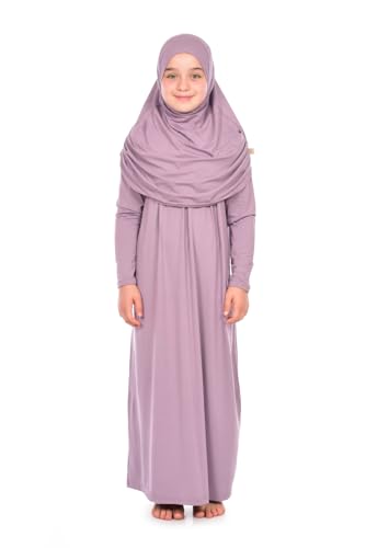 ihvan online Muslim Dress for Girls, Long Sleeve One-Piece Islamic Prayer Dress, Hijab for Kids, Girls Abaya, Islamic Gifts - color: Lilac