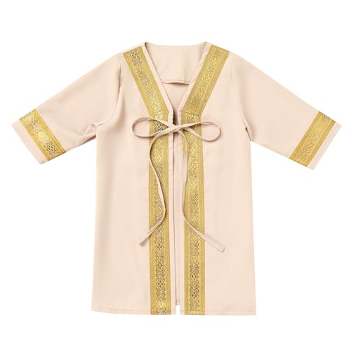 Newborn Baby Boys Muslim Ramadan Robe Long Sleeve Abaya Sets Eid Kaftan Dubai Islamic Outfits Arabic Kid Thobe - color: Beige, size: 0-3 Months