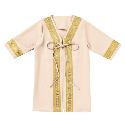 Newborn Baby Boys Muslim Ramadan Robe Long Sleeve Abaya Sets Eid Kaftan Dubai Islamic Outfits Arabic Kid Thobe - color: Beige, size: 12-24 Months