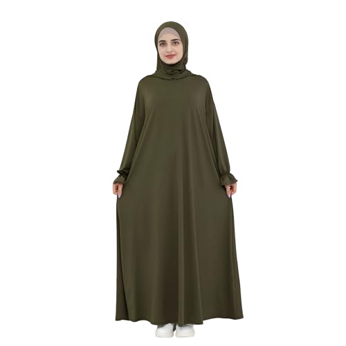 Abaya Muslim Women Hooded Dress Loose Sleeve Loose Maxi Modest Islamic Clothing Prayer Dress Kaftan - color: Army Green