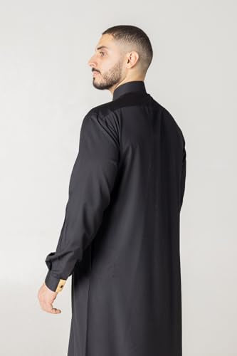 Thobe for Men - Embroidery Long Sleeves Kaftan - Mens Long Gown Thawb Jubba - color: Hawk, size: 58M
