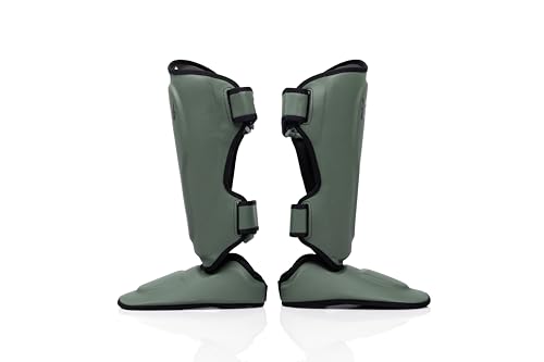 Fairtex SP9 Ultra Ergo Shin Pads | Muay Thai, Kickboxing Shin Guards Made with Syntek Leather - color: Green Olive, size: Medium