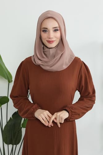 Aisha's Design Pre-tied Cotton-Chiffon Scarf for Women Practical Veil Instant Scarf Hijab Stylish Design - color: Dark Mink