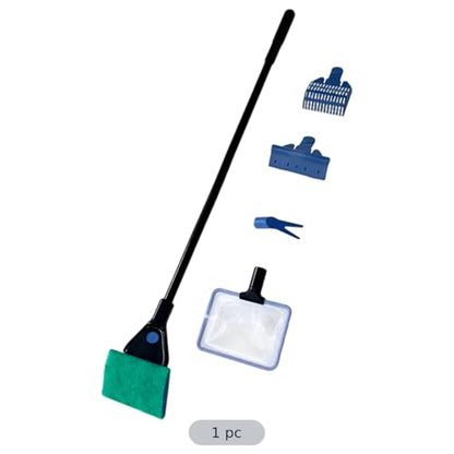 Extendable 5-in-1 Aquarium Cleaning Kit, Tools for Algae Scraping, Gravel Rake, Fish Net, Brush, Plant Clamp, 16.9 X 4.1 X 1.2 in